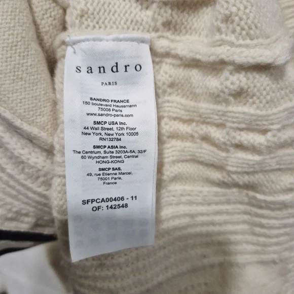Sandro Esperance Pointelle Wool Cardigan In Ecru - Picture 12 of 16